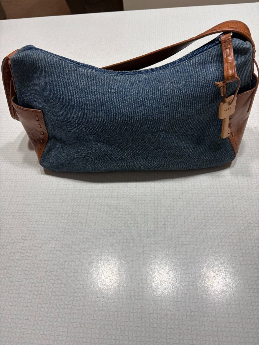 NWOT Brown Leather & Denim Fossil Shoulder/Satchel